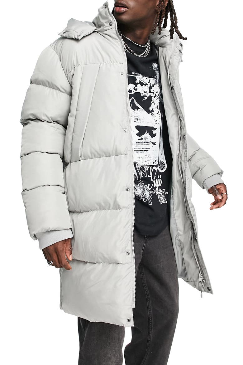 Quilted Longline Puffer Jacket, Main, color, GREY