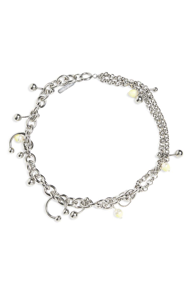 Justine Clenquet Holly Summer Faux Pearl Necklace, Main, color, Palladium/ Yellow