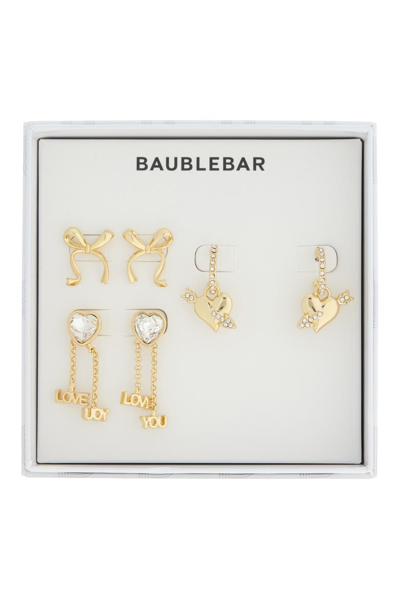 Set of 3 Love You Earrings, Main, color, GOLD