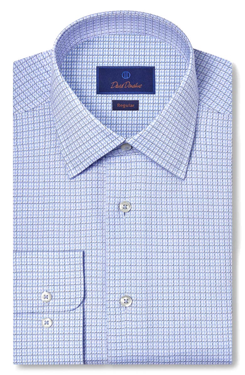 David Donahue Regular Fit Textured Dobby Check Dress Shirt, Main, color, Sky