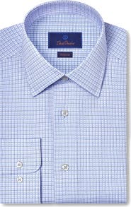 David Donahue Regular Fit Textured Dobby Check Dress Shirt
