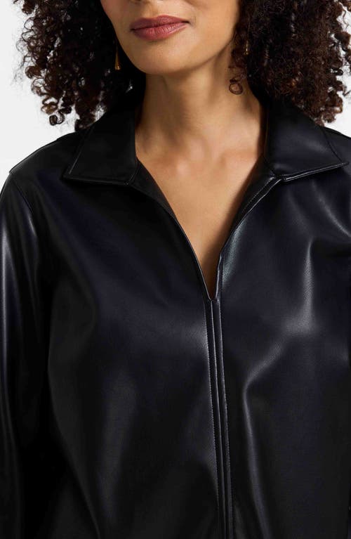 Foxcroft Agnes Faux Leather Long Sleeve Popover Top In Black