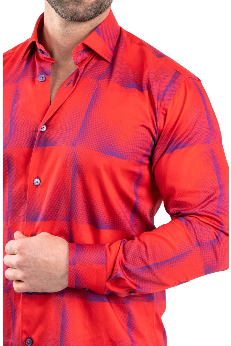 Fibonacci Tile Print Contemporary Fit Button-Up Shirt, Alternate, color, RED