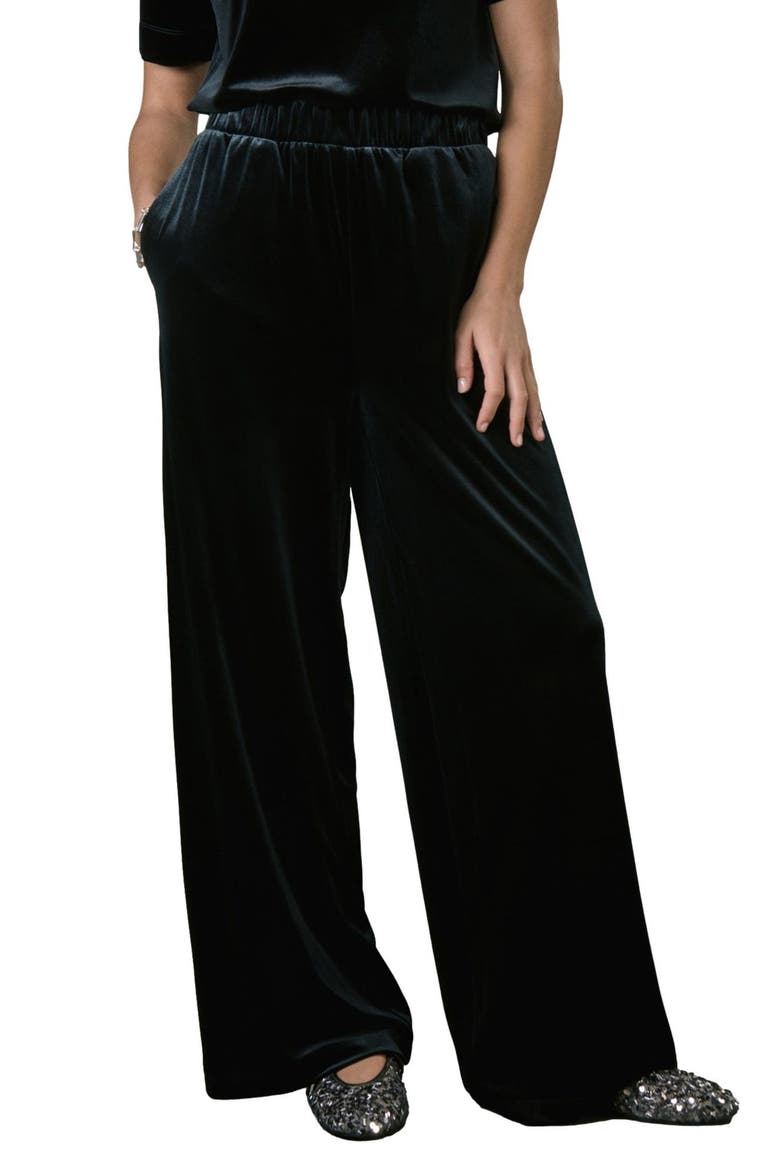 Velvet Wide Leg Pants, Main, color, BLACK