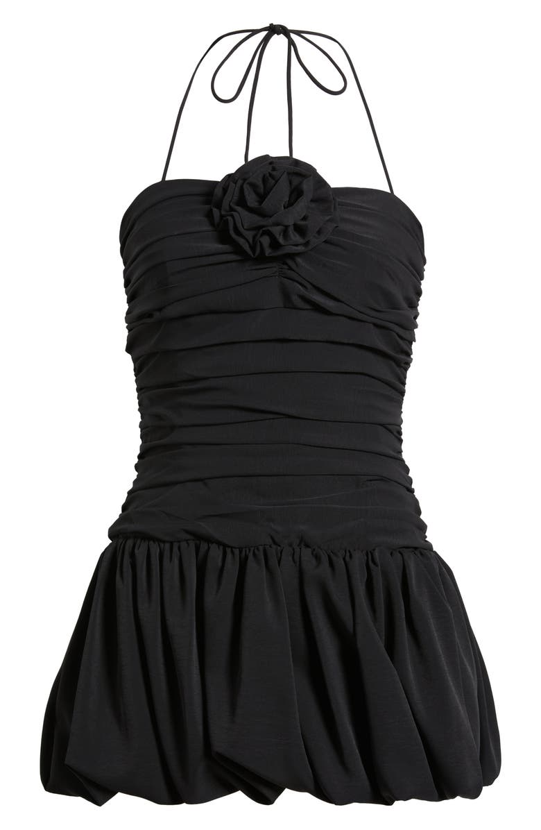 Lucy Paris Faye Rosette Ruched Halter Minidress, Alternate, color, Black