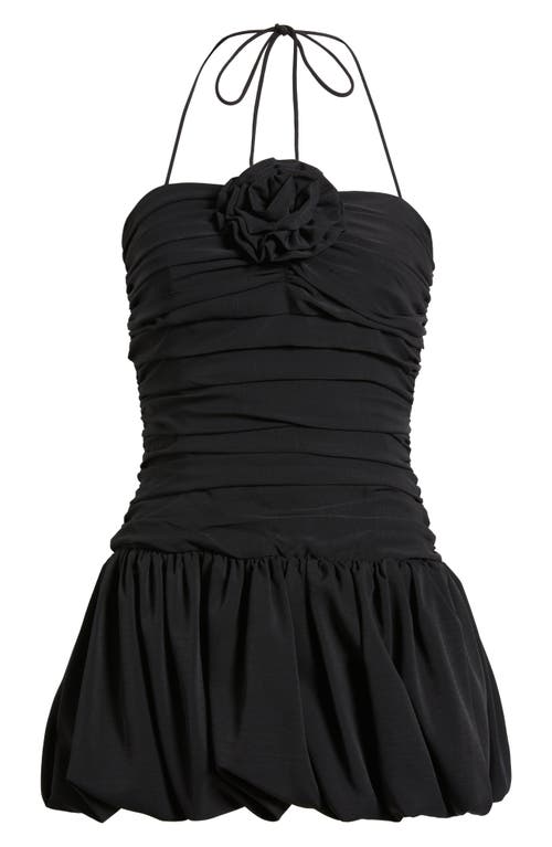 Lucy Paris Faye Rosette Ruched Halter Minidress In Black