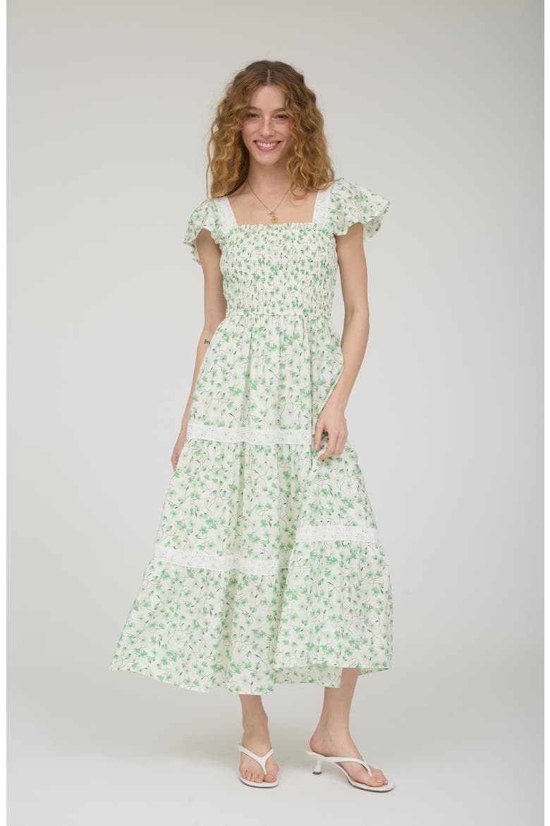 Tiered Midi Dress, Alternate, color, GREEN MULTI