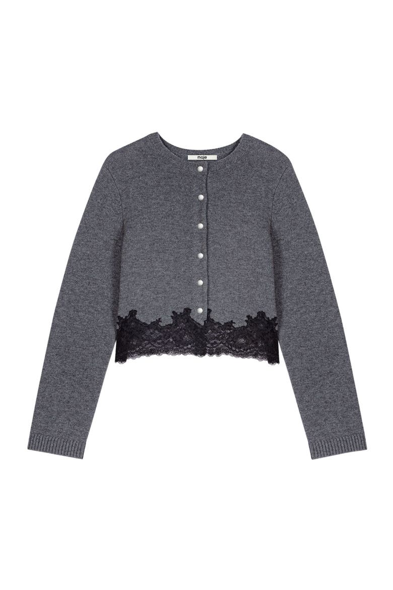 Twinset with lace trim, Alternate, color, Grey/black
