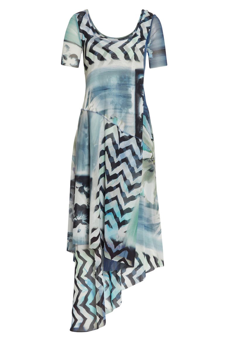 Floral & Chevron Print Asymmetrical Maxi Dress, Alternate, color, BLUEBERRY