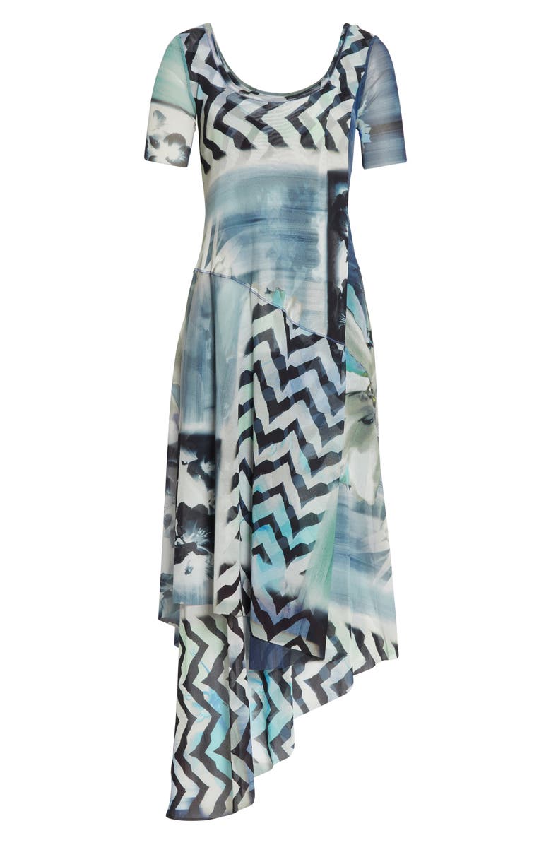 Fuzzi Floral & Chevron Print Asymmetrical Maxi Dress, Alternate, color, 