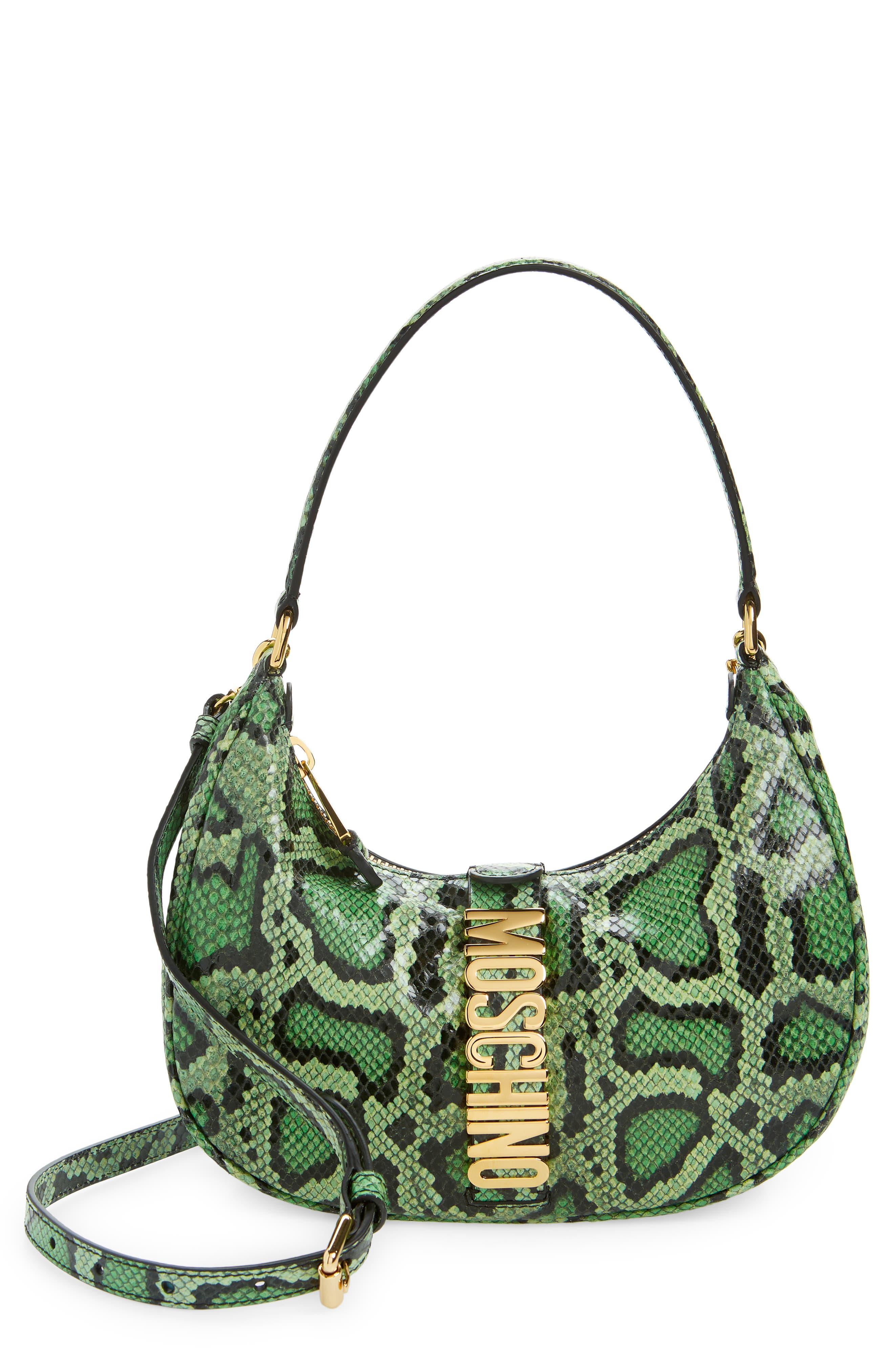 Moschino Logo Belt Snakeskin Print Leather Shoulder Bag, Main, color, 