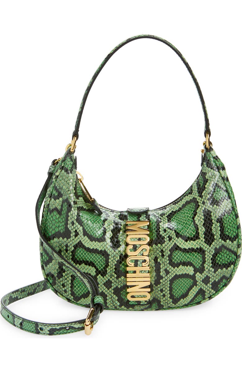 Moschino Logo Belt Snakeskin Print Leather Shoulder Bag, Main, color,