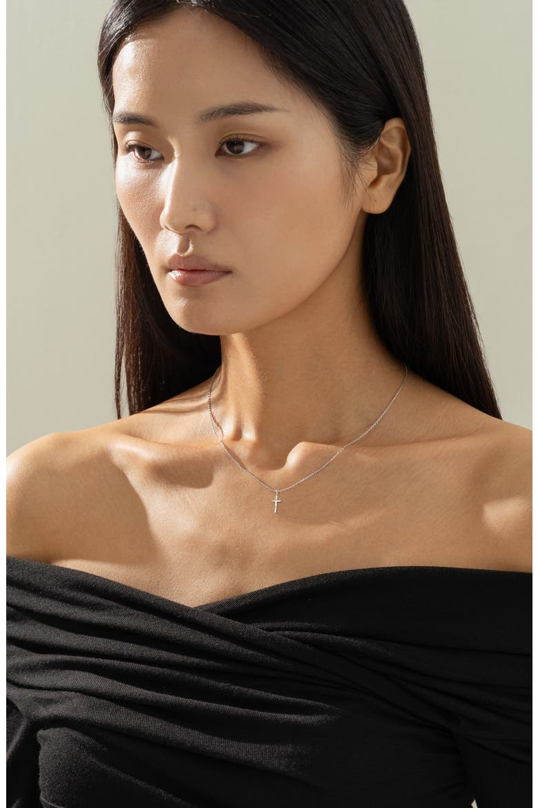 14k Gold Plated Marielle Mini Cross Necklace Gift Idea, Alternate, color, Silver