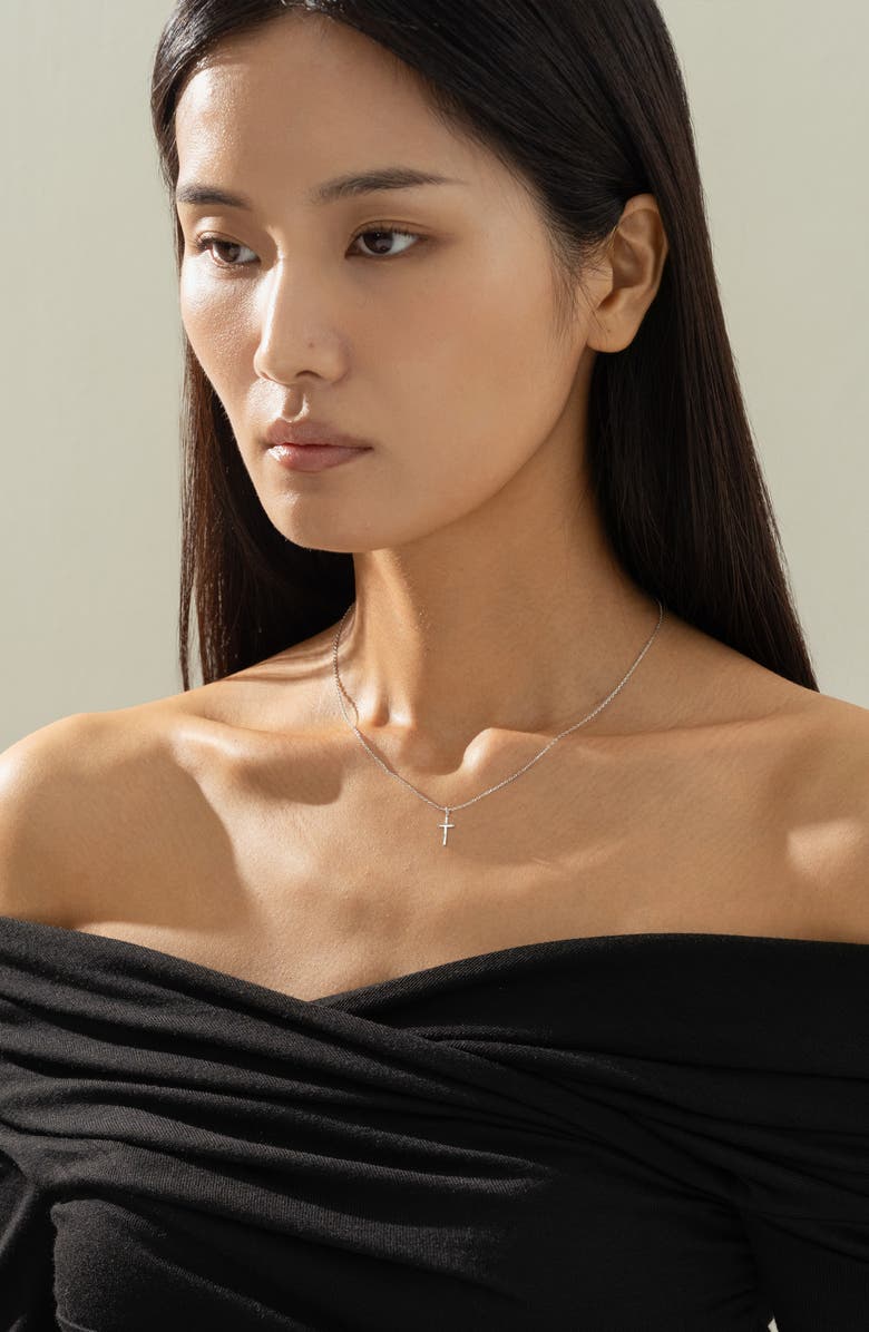 Bearfruit Jewelry 14k Gold Plated Marielle Mini Cross Necklace Holiday Gift Idea, Alternate, color, Silver