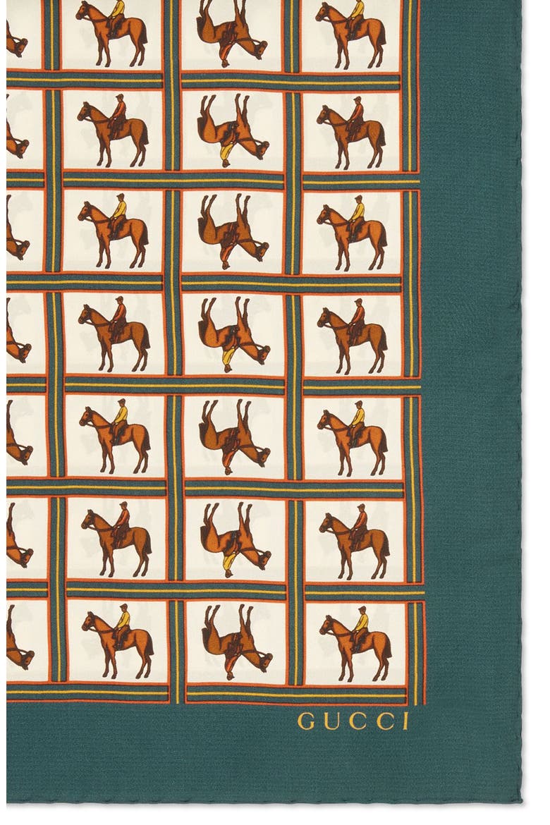 Horses Square Silk Scarf, Alternate, color, GREEN/ IVORY