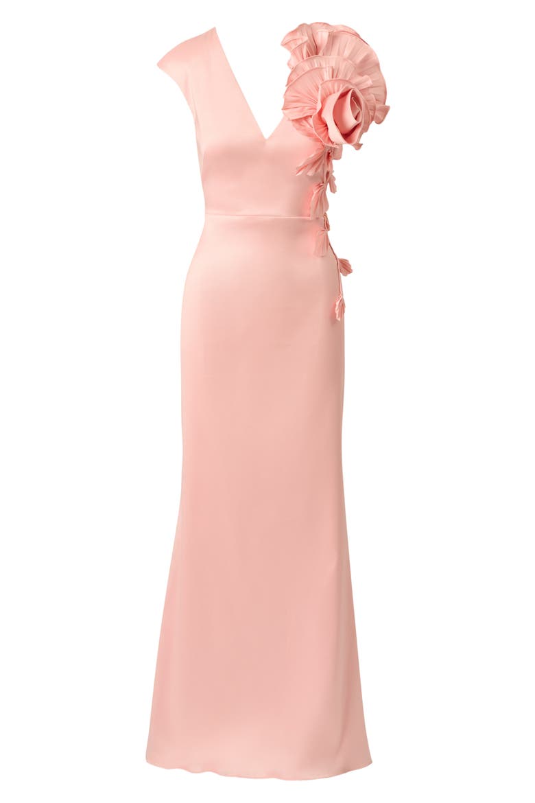 Stretch Mikado 3D Flower Gown, Alternate, color, PINK CLOUD
