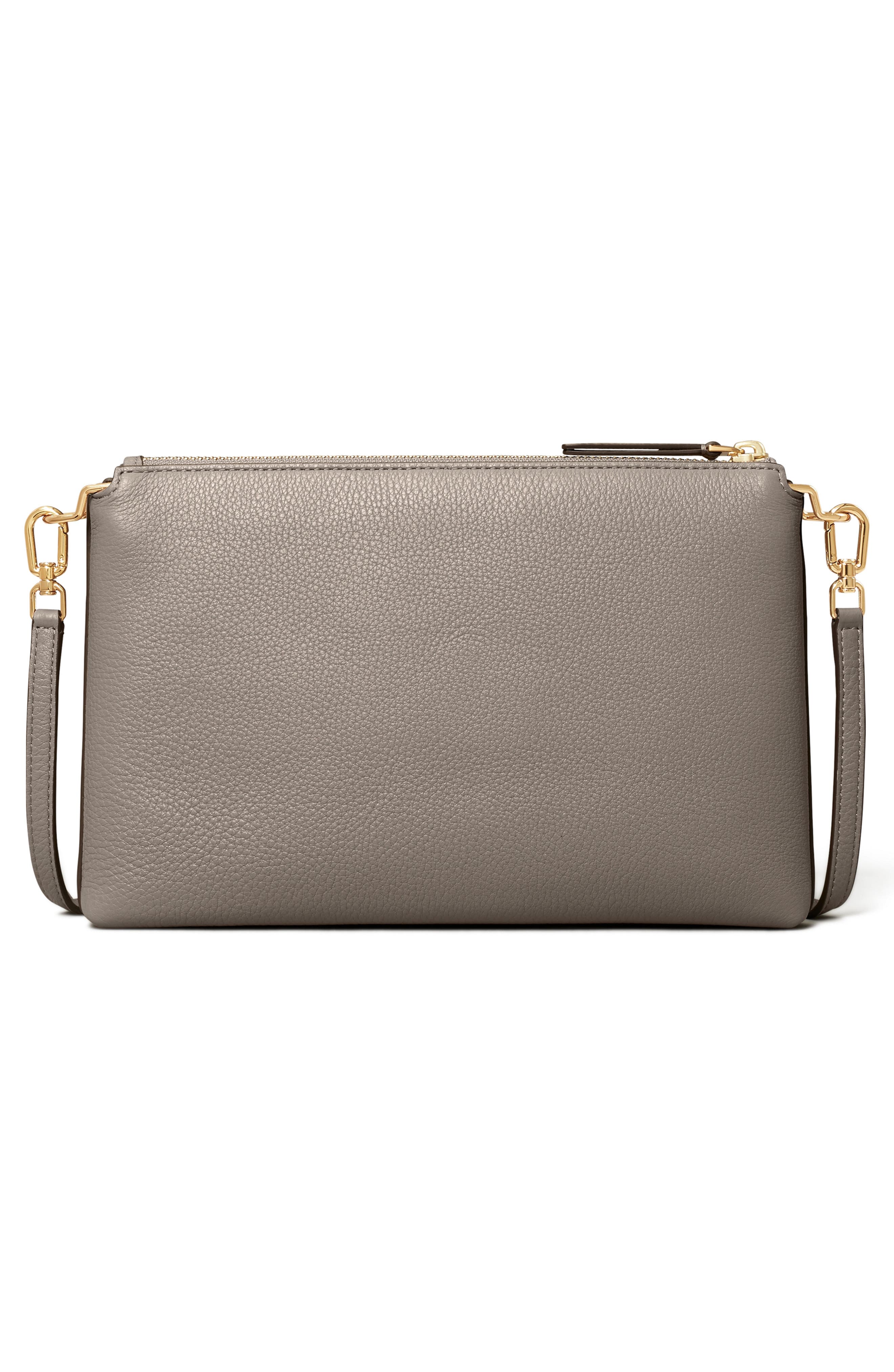 Tory Burch Mercer Pebbled Zip Crossbody Bag, Alternate, color, Gray Heron