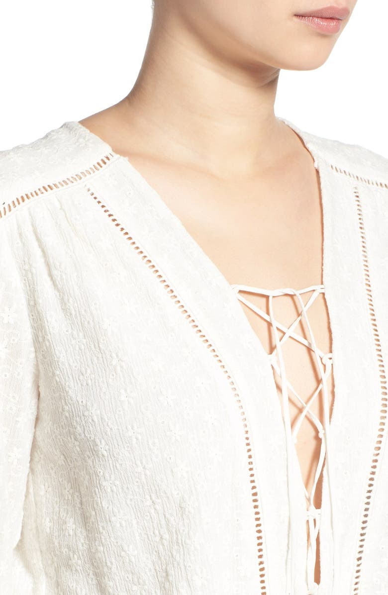 WAYF Lace-Up Cotton Romper, Alternate, color, 