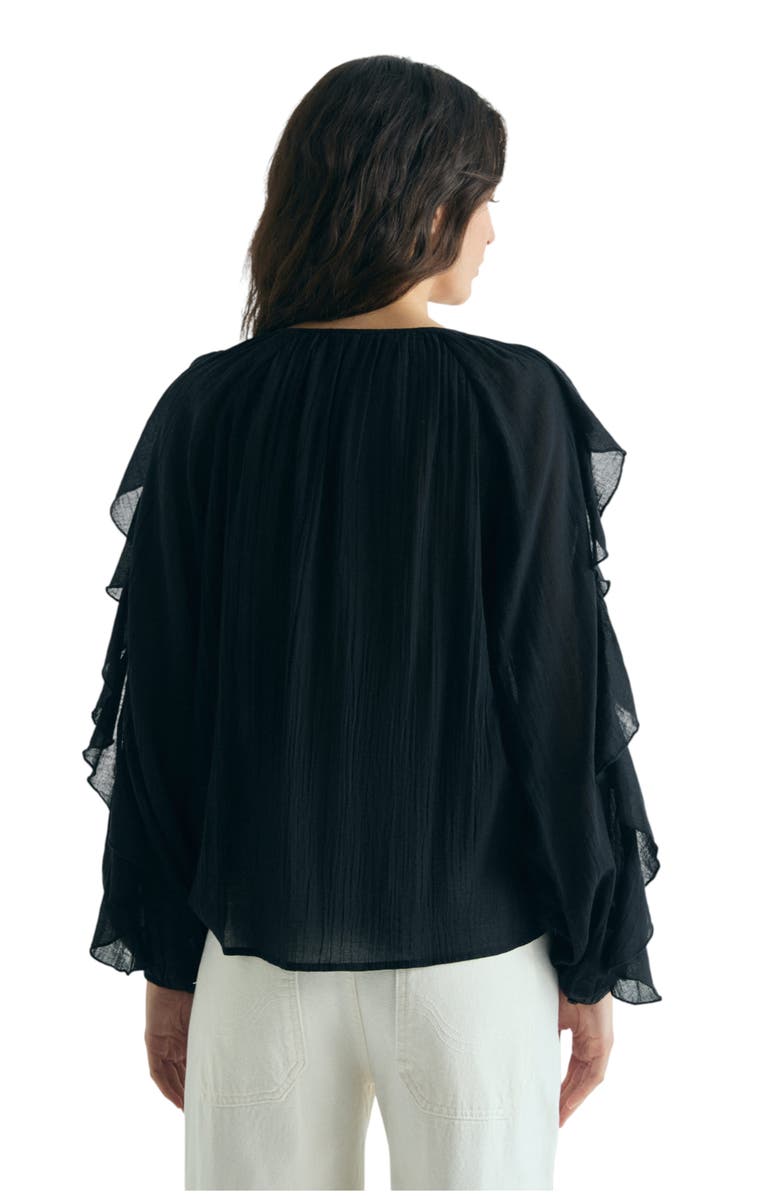 Scalpers Ruffled Cotton Blouse, Alternate, color, Black