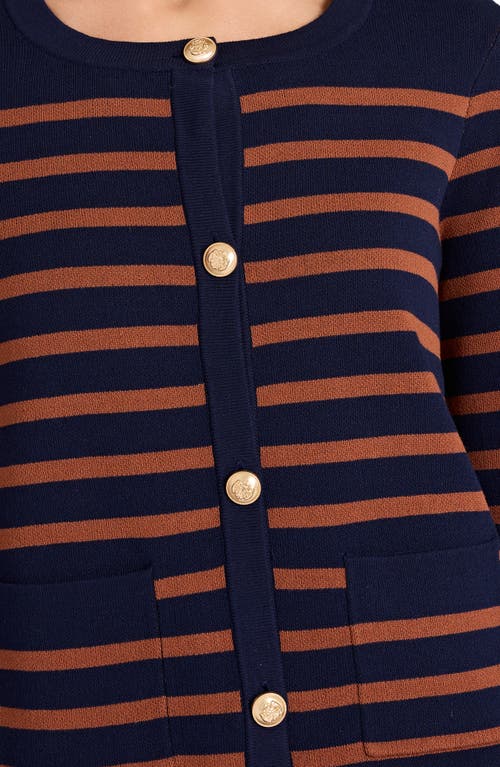 Tahari Asl Stripe Cardigan In Blue
