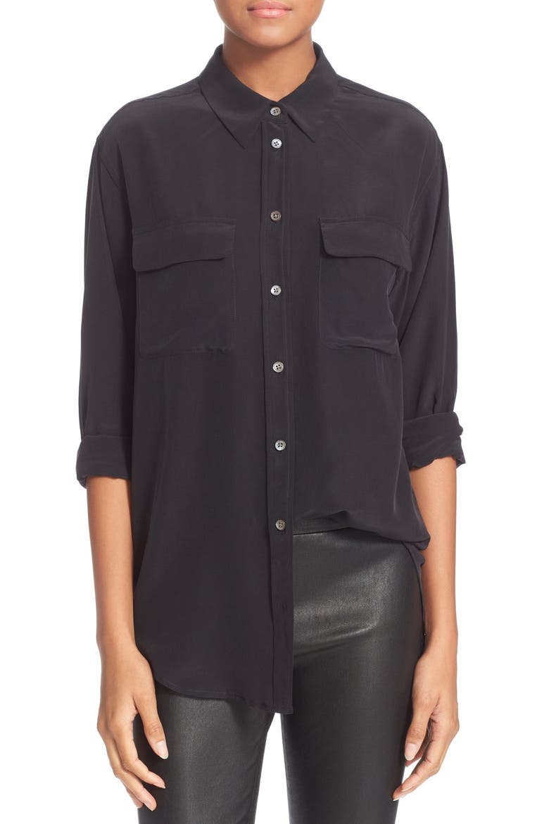 'Signature' Silk Shirt, Main, color, TRUE BLACK