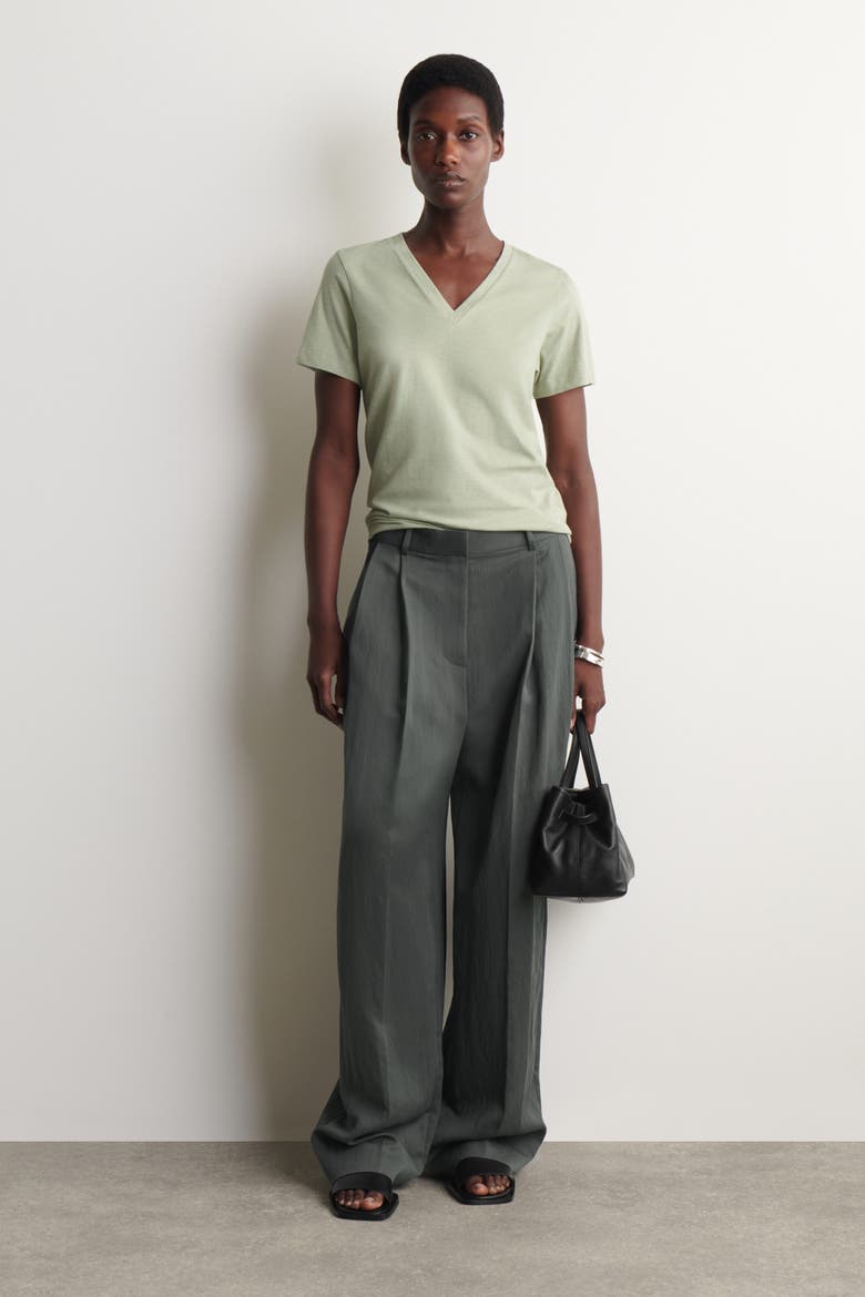 Cotton V-Neck T-Shirt, Alternate, color, SAGE MÉLANGE
