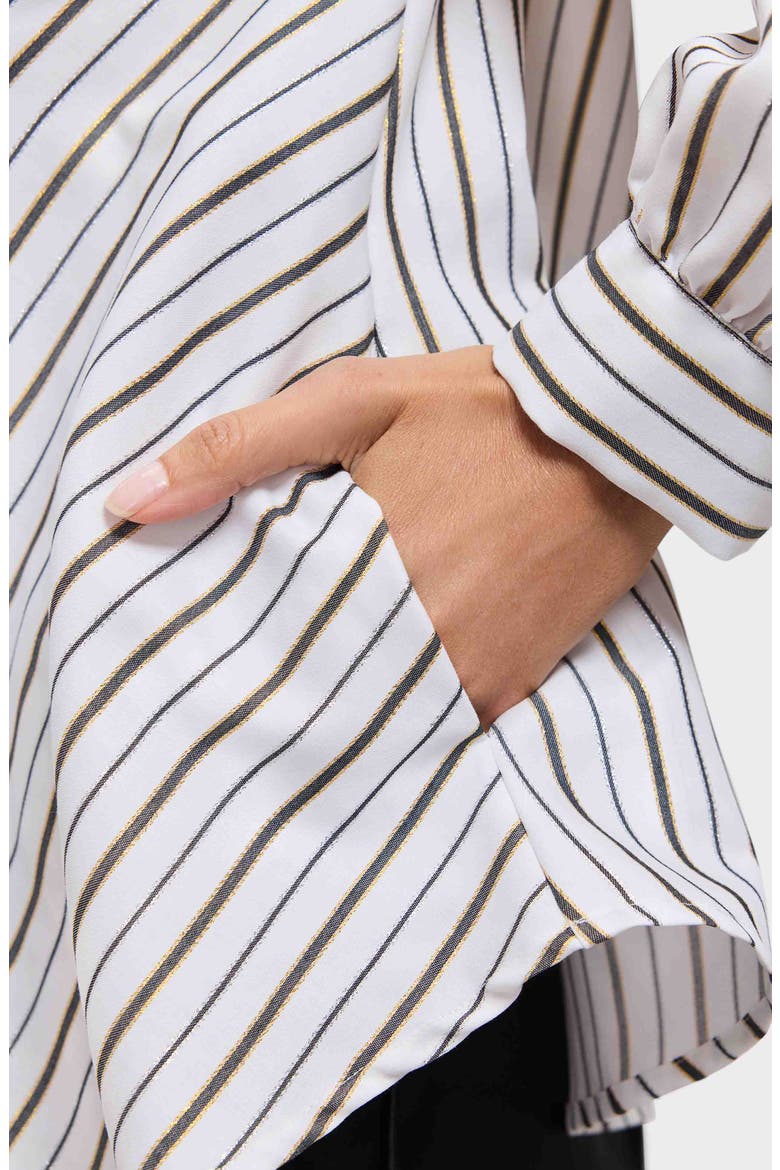 Daphne Stripe Metallic Stretch Popover Shirt, Alternate, color, WHITE/ MULTI