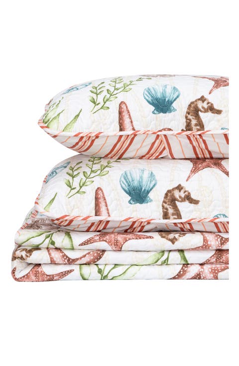 Starfish Seahorse Reversible Microfiber Quilt Set