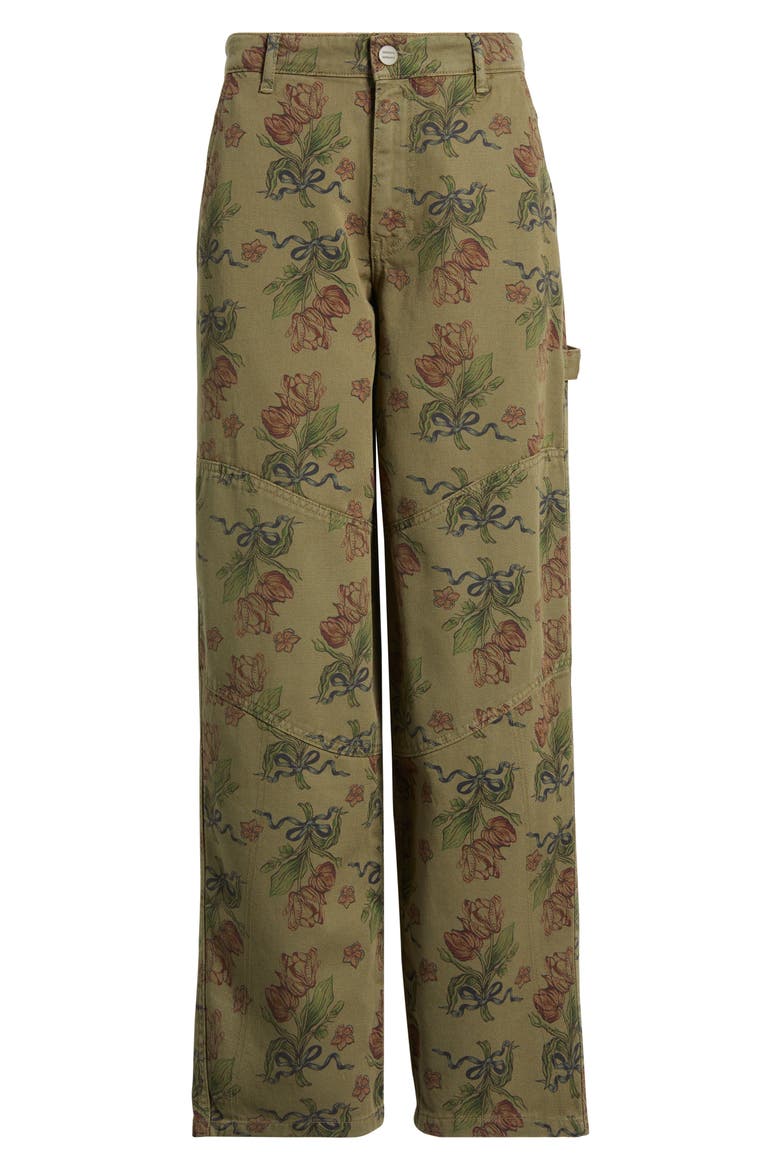 Drew Floral Print Relaxed Utility Jeans, Alternate, color, KHAKI