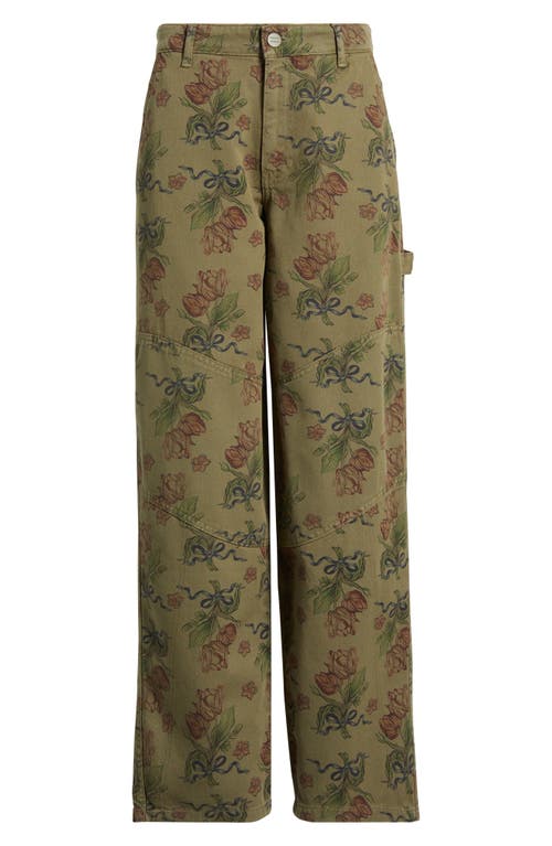 Damson Madder Drew Floral Print Relaxed Utility Jeans In Brown