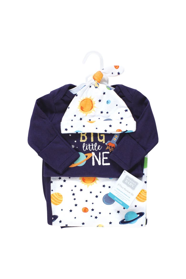 Newborn Layette Collection Gown, Swaddle & Choice of Headwear, Alternate, color, Solar System