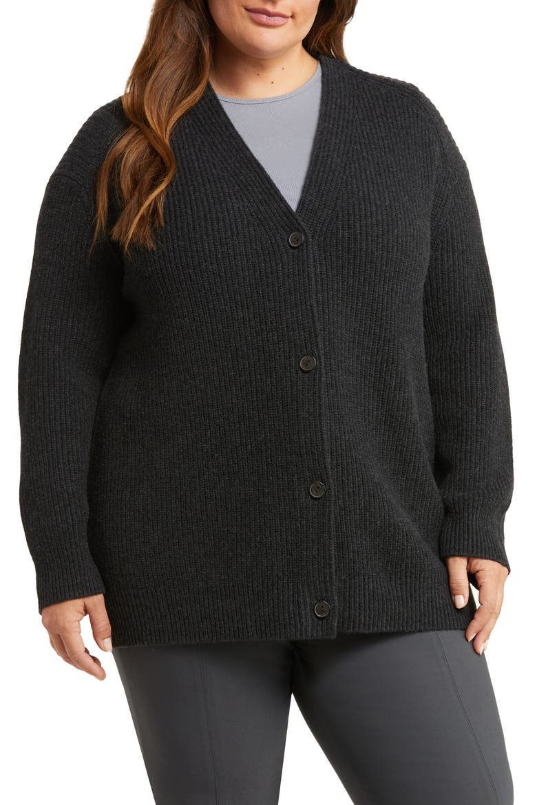 Oversize Wool & Cashmere Cardigan, Alternate, color, HEATHER CHARCOAL