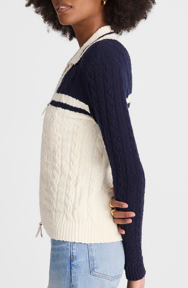Madewell Colorblock Cable Knit Zip Cardigan, Alternate, color, Navy And Ivory Colorblock