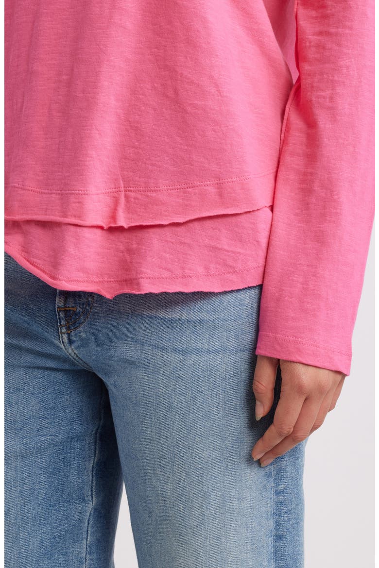 Layered Hem Cotton Slub Top, Alternate, color, FLAMINGO