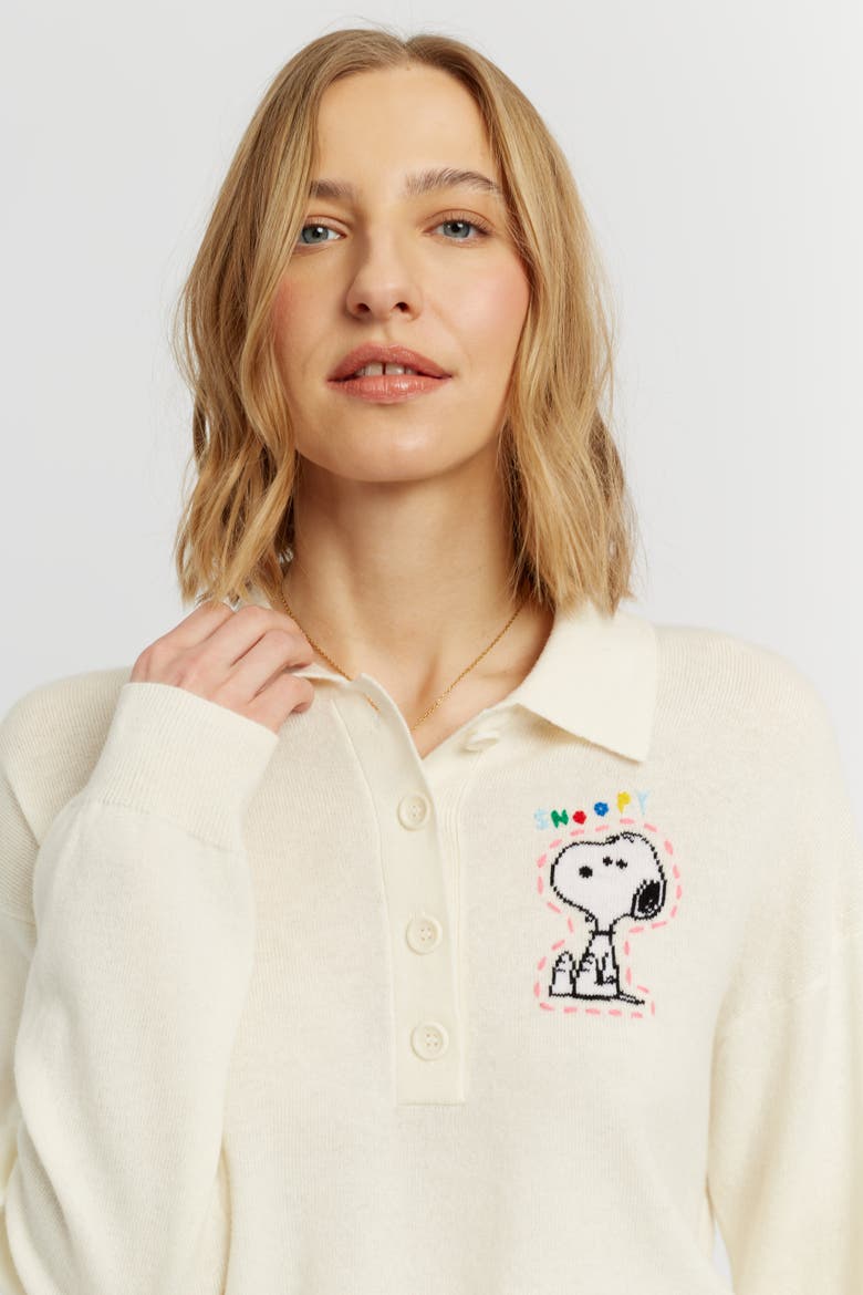 Wool-Cashmere Snoopy Polo Sweater, Alternate, color, Cream