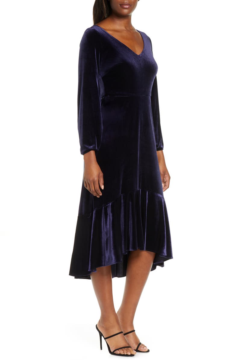 Taylor Dresses Long Sleeve Velvet Midi Dress, Alternate, color, 