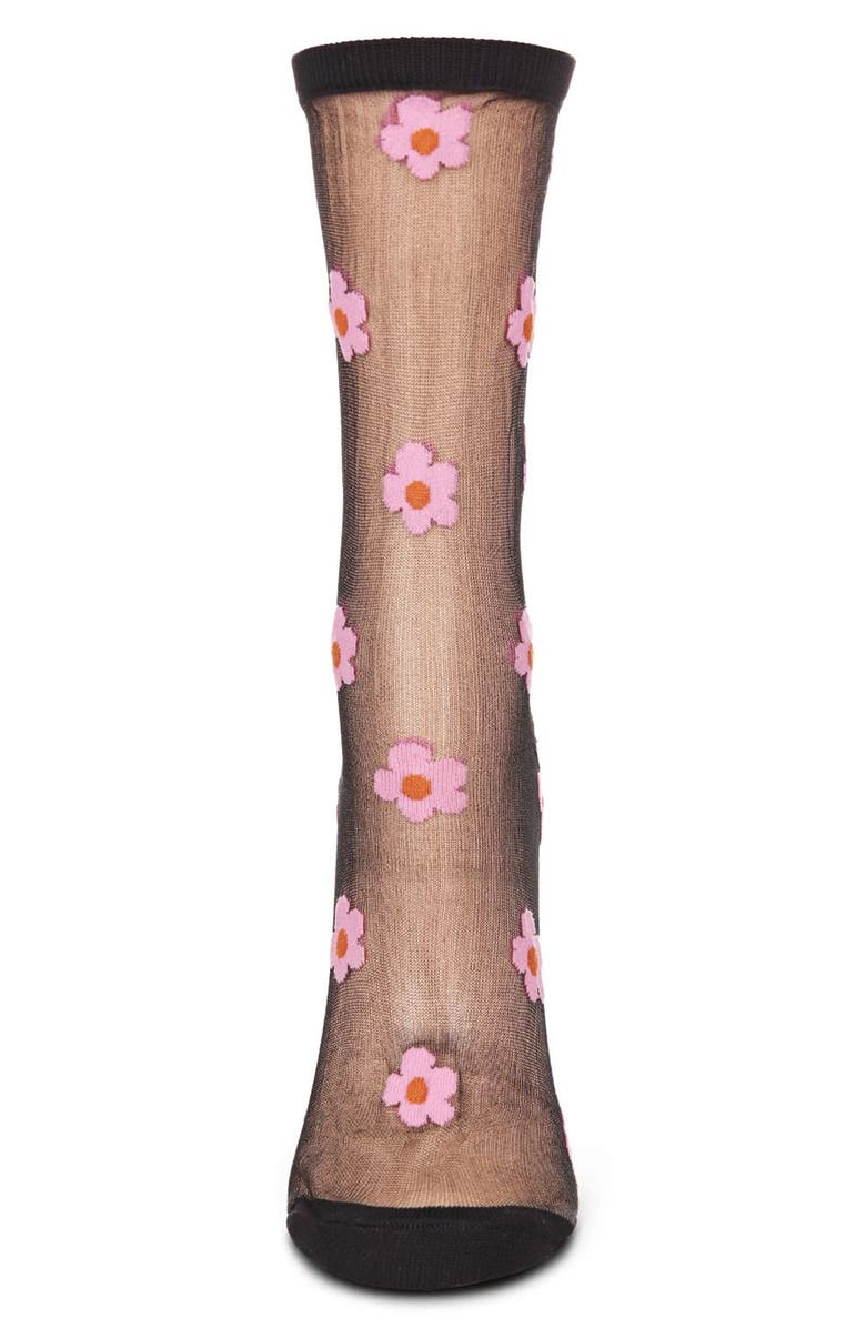 MeMoi Daisies Sheer Crew Socks, Alternate, color, Black
