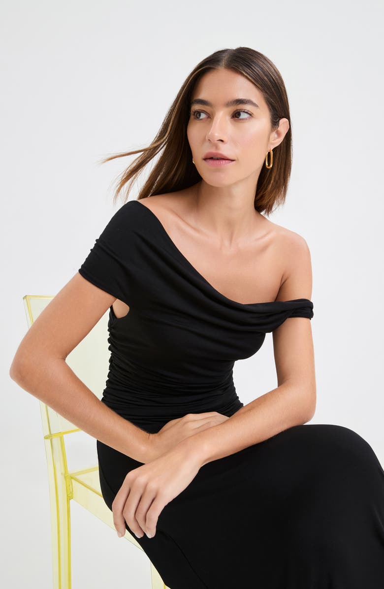 Marcella Manon Off the Shoulder Maxi Dress, Alternate, color, Black