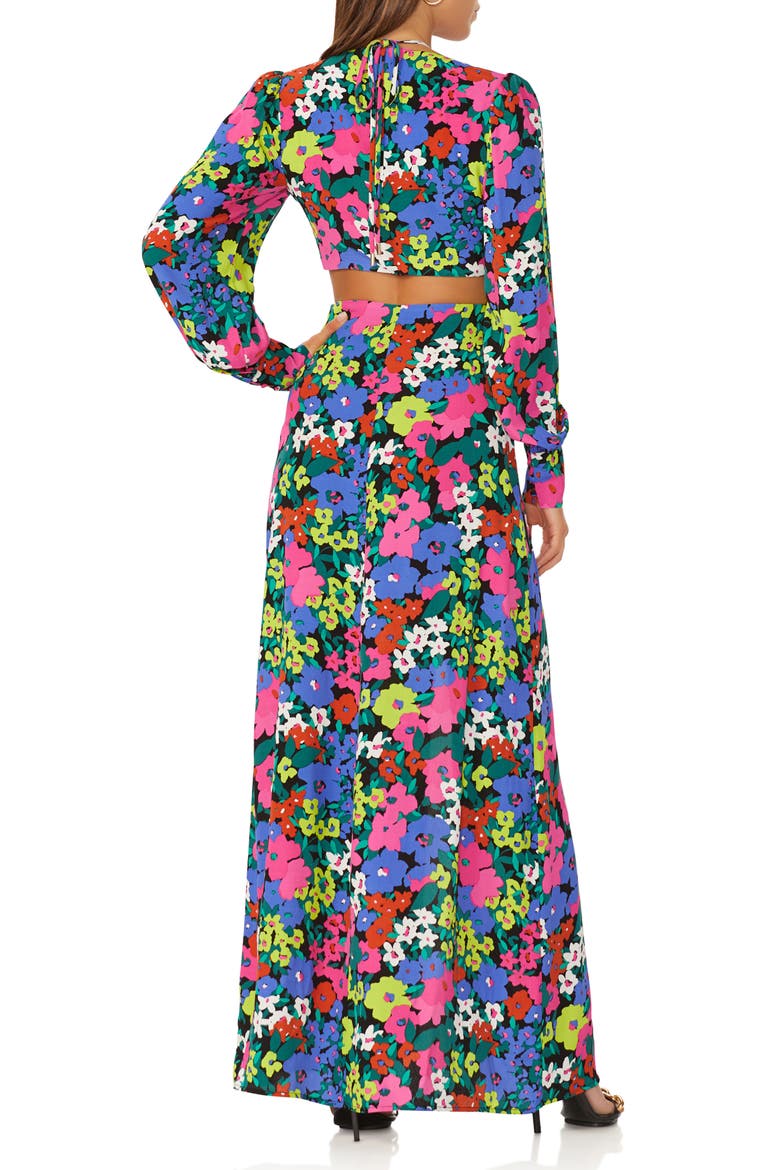 Dialli Cutout Long Sleeve Maxi Dress, Alternate, color, NEON NIGHT GARDEN