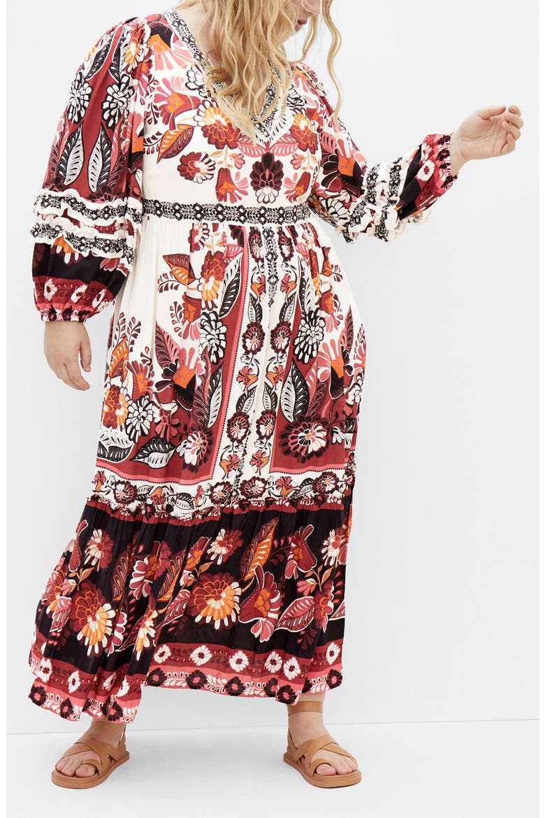 Malia Mixed Print Long Sleeve Maxi Dress, Main, color, IVORY