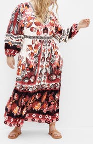 City Chic Malia Mixed Print Long Sleeve Maxi Dress