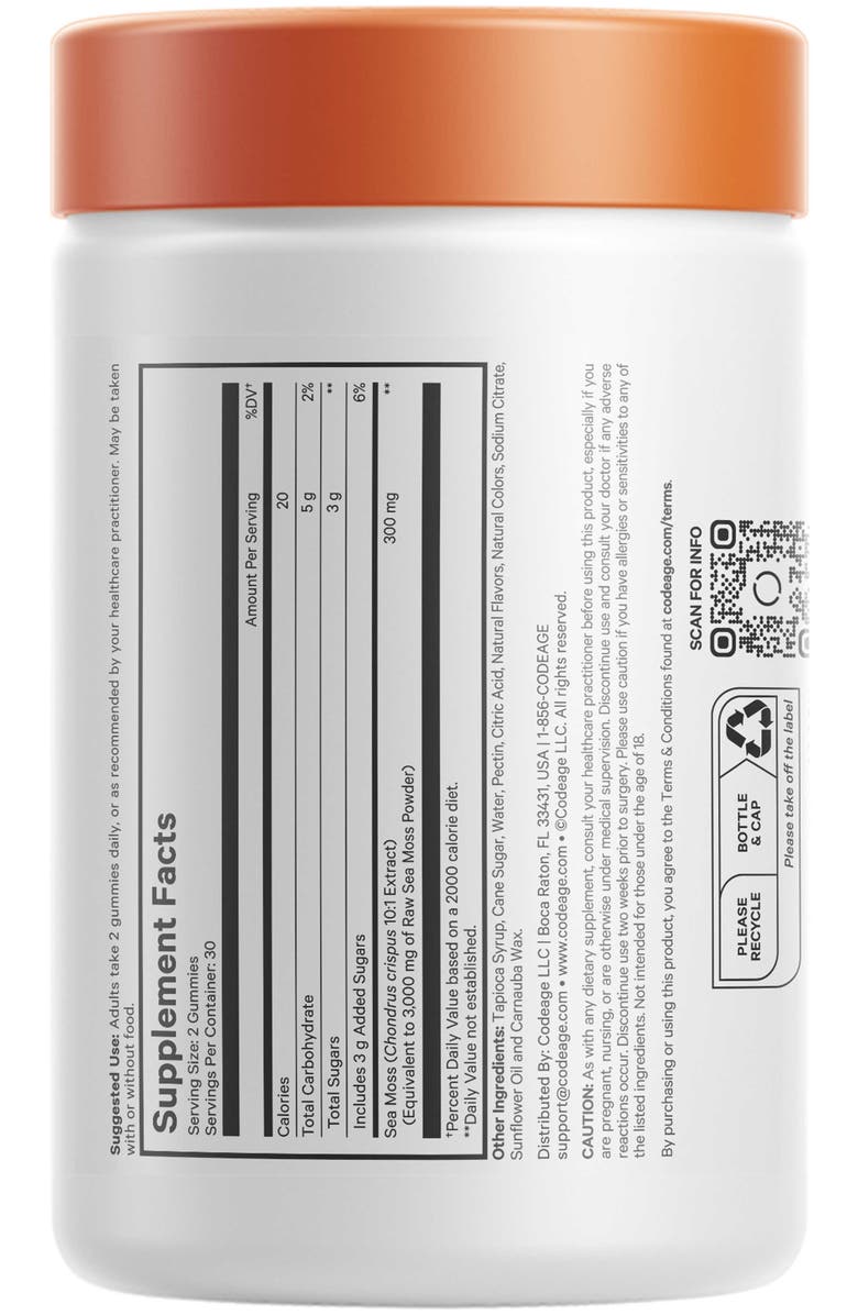 Codeage Irish Sea Moss Gummies Supplement, Alternate, color, White