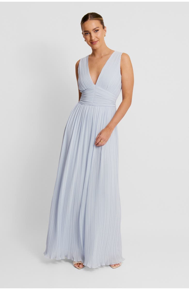 Six Stories Pleated Plunge Maxi Dress, Main, color, Powder Blue