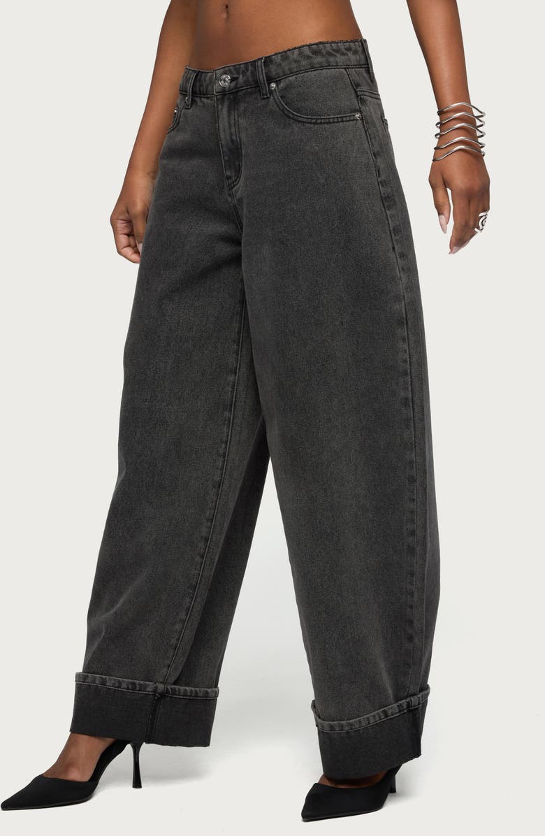 EDIKTED Kella Low Rise Baggy Wide Leg Cuffed Jeans, Alternate, color, 