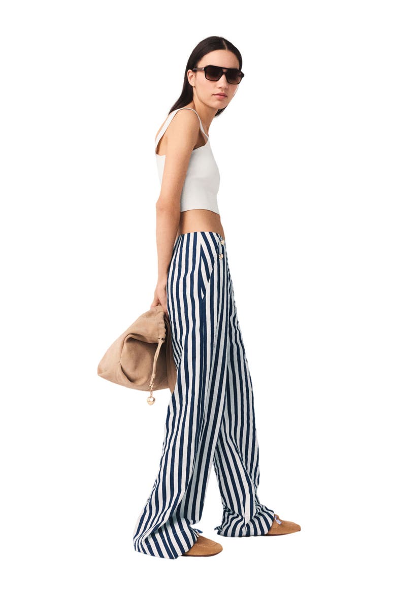 Linen blend sailor trousers, Alternate, color, White/blue