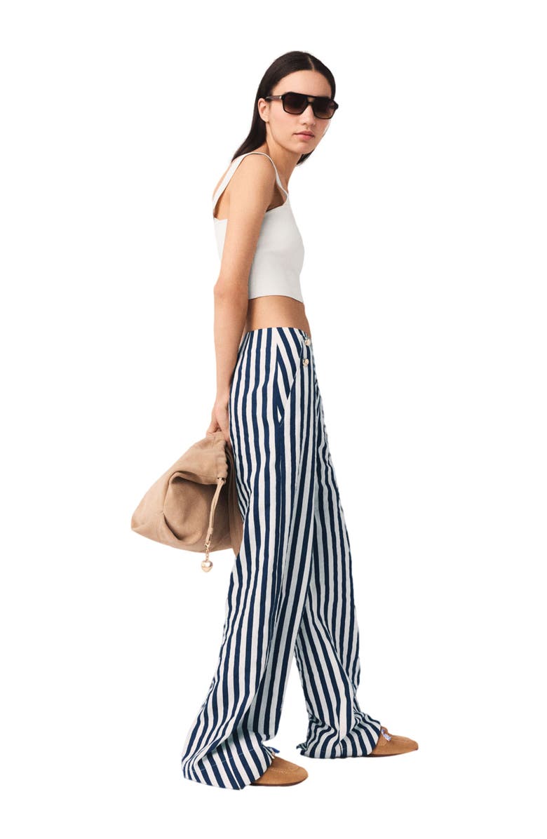 maje Linen blend sailor trousers, Alternate, color, White/Blue