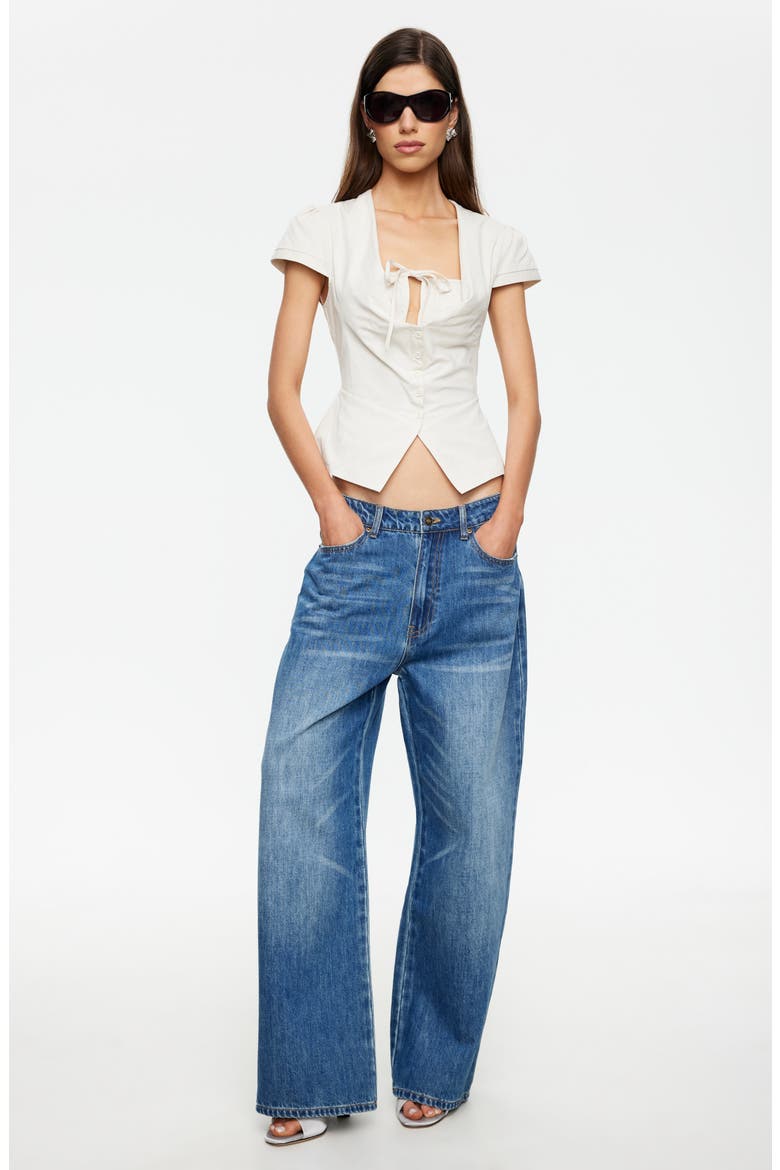 Kendall Split Front Cotton Button-Up Top, Alternate, color, SAND