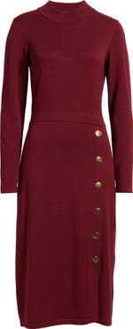 Julia Jordan Button Mock Neck Long Sleeve Midi Dress