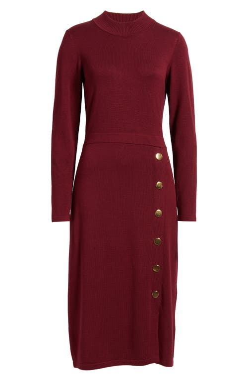 Julia Jordan Button Mock Neck Long Sleeve Midi Dress In Burgundy