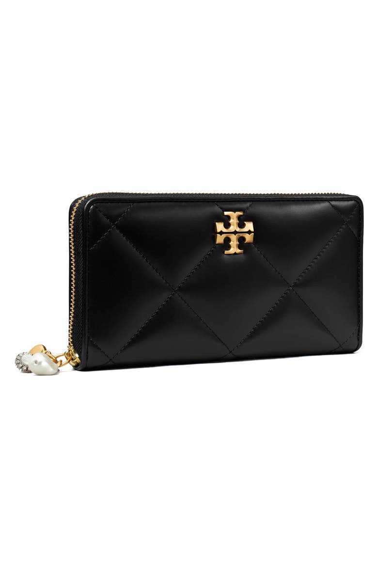 Kira Diamond Quilted Charm Zip Around Continental Wallet, Alternate, color, BLACK